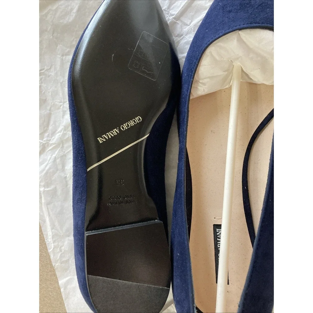 Giorgio Armani Suede Pointed Toe Ballet Flats Sz 35 5 New Navy Authenticity‎ Bag
